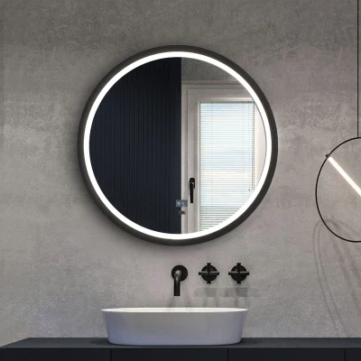 욕실 LED 거울 알루미늄 블랙 골드 프레임 색상 조정 가능한 조명으로 거울 변경 안티 안개 목욕 거울